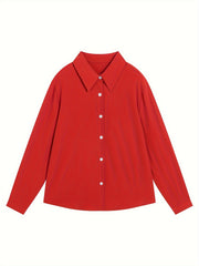 Casual Blouse Women's Plus Solid Button Up Long Sleeve
