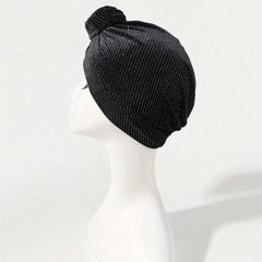 Polka Dot Velvet Turban Cap Flower Decor Head Wrap Solid Elastic Head Scarf
