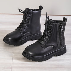 Girls Lace Up Ankle Boots Non Slip Side Zipper Comfortable Kids Shoes