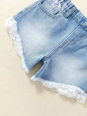 Toddler Girls Lace Denim Shorts Elastic Waist Regular Fit Jean Shorts