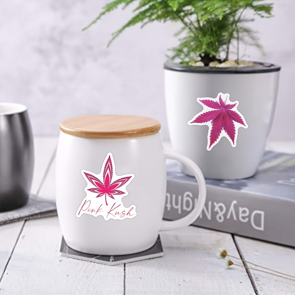 60pcs Pink Leaf & Cannabis Vinyl Stickers for Laptops Water Bottles Cars