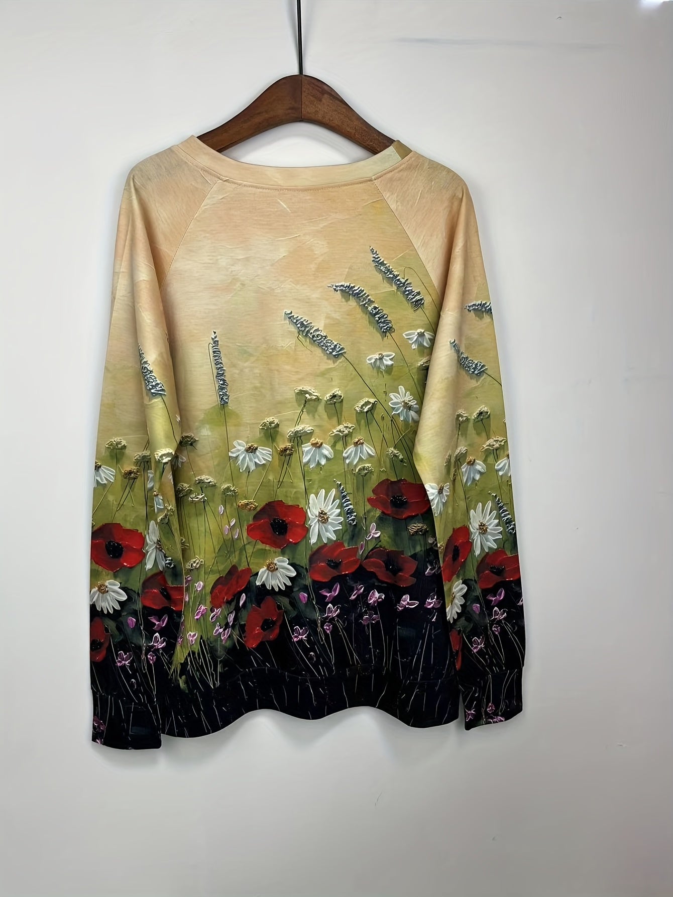 Floral Print Crew Neck Sweatshirt Long Sleeve Casual Top