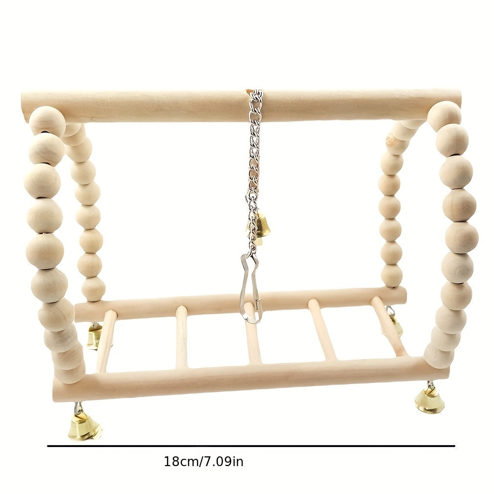 Wooden Hanging Bell Bird Cage Toy for Small Birds