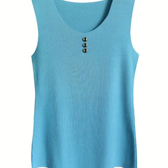 Button Front Sleeveless Tank Top Women's Summer Casual Top