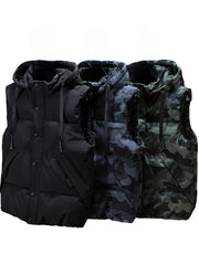 Men Sleeveless Down Thermal Hooded Vests Jackets Zipper Outdoor Winter Casual