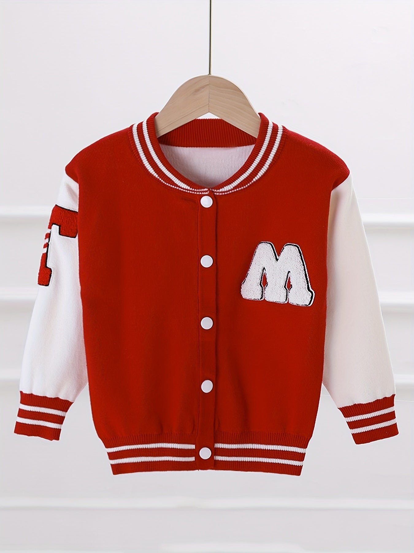 Girls' Block Embroidery Knitted Varsity Jacket