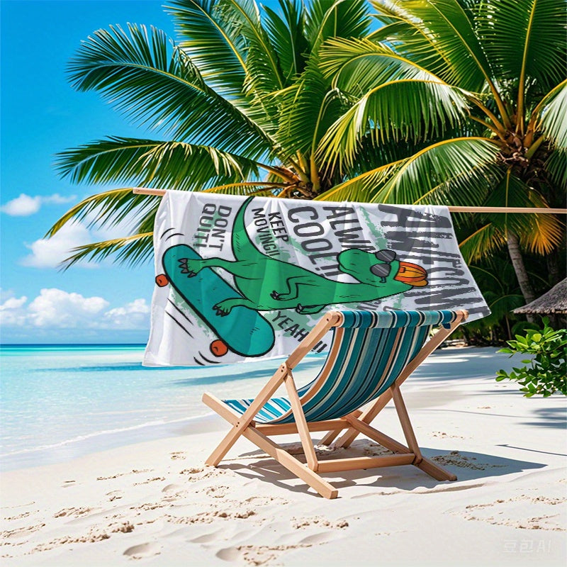 Dino Skateboard Sand Towel, Lightweight Quick Dry & Absorbent