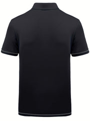 Men's Striped Polo Shirt Active Stretch Button Up Short Sleeve Polo Shirt