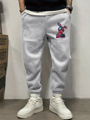 Men's Graffiti Rabbit Toy Pattern Printed Trousers With Pockets