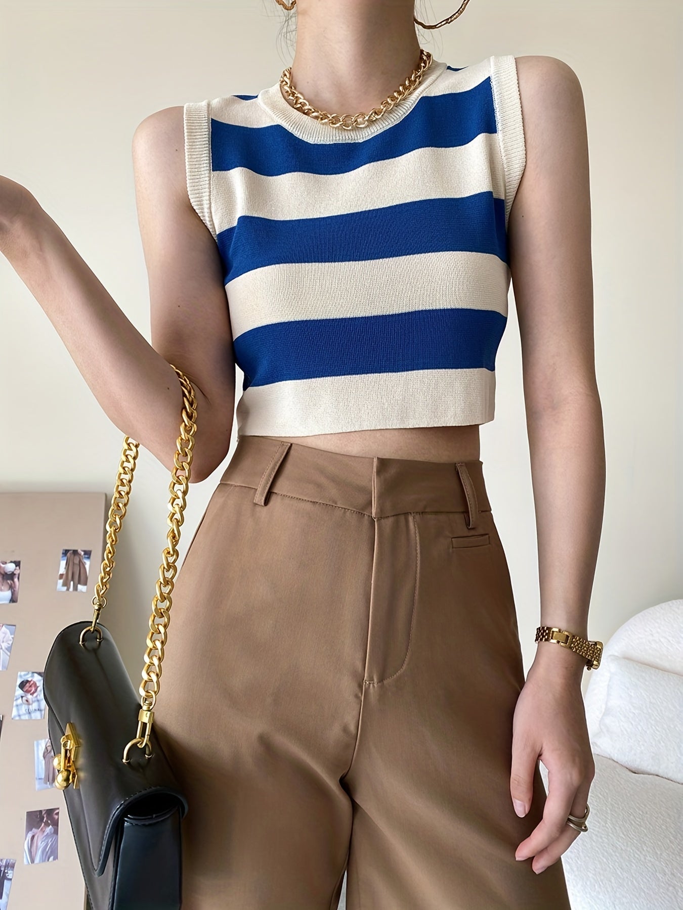 Striped Knitted Crop Tank Top Y2K Sleeveless Tank Top For Summer
