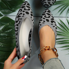 Leopard Print Pointed Toe Ballet Flats Slip On Shoes Soft Sole Comfy Walking