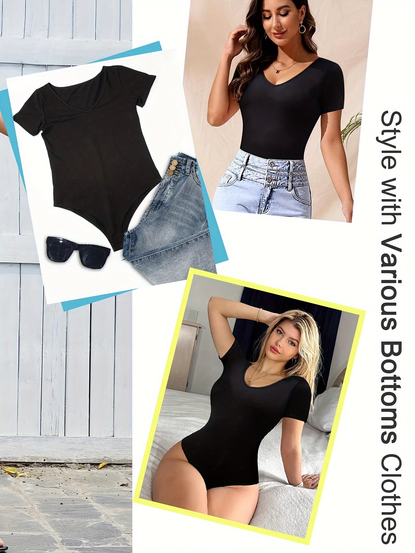 Solid V Neck Yoga Bodysuit Short Sleeve Sports Jumpsuit Women's Activewear