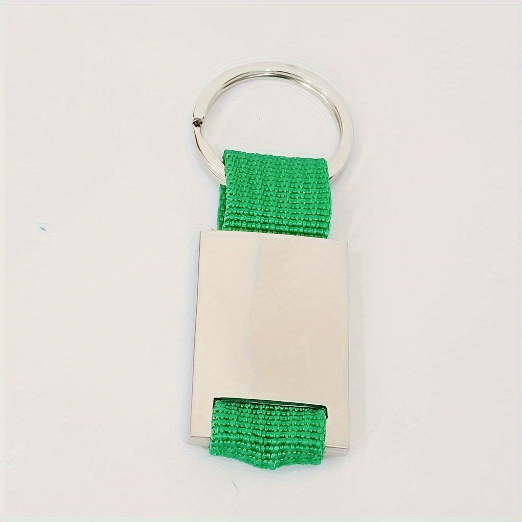 Square Shape Metal Keychain With Woven Tape 8 3 23inch Keyring