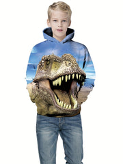 Dinosaur 3D Print Boys Casual Hooded Sweatshirt