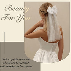 Bridal Veil with Embellishments and Satin Bow Single Layer