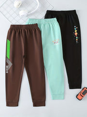 Boys Cartoon Sweatpants Set with Sun Car and Dinosaur Print