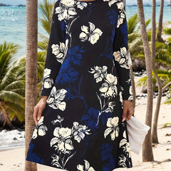 Floral Print Long Sleeve Round Neck Dress