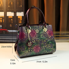 Vintage Floral Embossed Women's Handbag Purple & Green Crossbody Bag