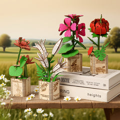 3D Wooden Peony Flower Puzzle Educational Toy with Artificial Flowers