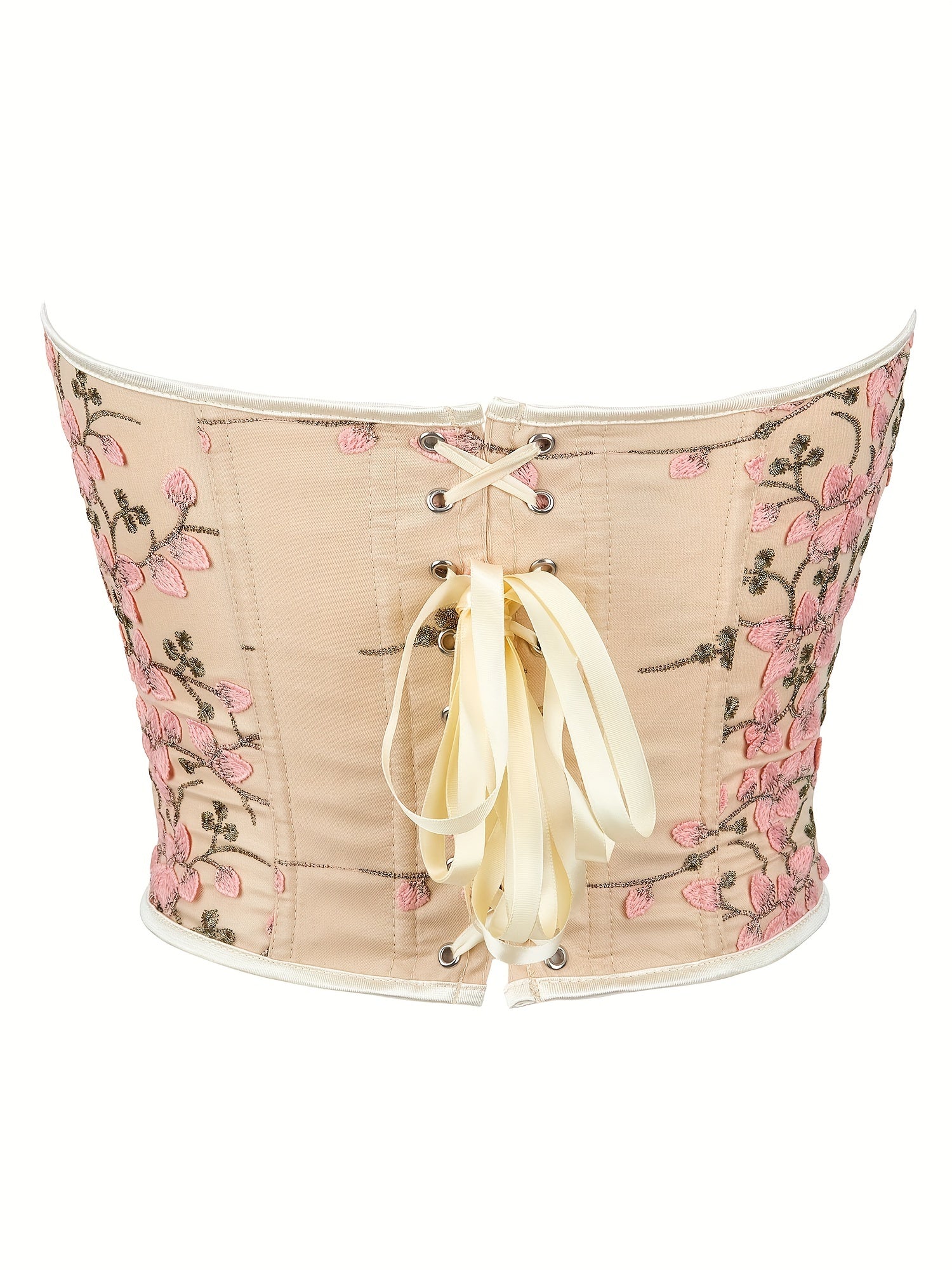 Floral Embroidery Strapless Corset Tummy Control Slimmer Top