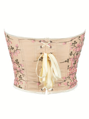 Floral Embroidery Strapless Corset Tummy Control Slimmer Top