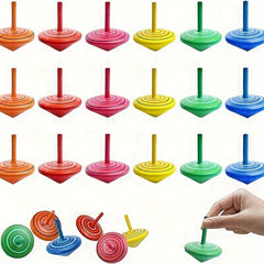 Colorful Wooden Spinning Tops Rainbow Gyroscopes Toy for Family Games Party