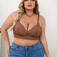 Plus Size Sexy Bra Women's Plus Contrast Lace Wireless Wave