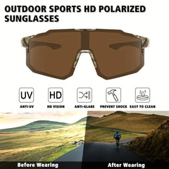 Men's Square Frame Polarized Sunglasses Leopard Tea Lenses UV 400 Protection