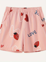 Strawberry Print Sleep Bottoms Women's Soft & Comfy Shorts