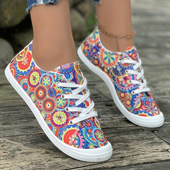 Ethnic Print Canvas Sneakers Lace Up Skate Shoes