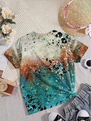 Cross & Letter Print Short Sleeve T shirt Girls Comfy Pullover