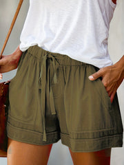 Solid Elastic Waist Shorts Casual Drawstring Comfy Summer Shorts With Pockets