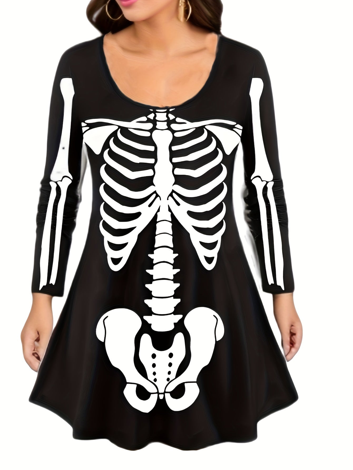 Women's Plus Skeleton Print Top & Legging Set Halloween Gothic Outfit