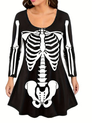 Women's Plus Skeleton Print Top & Legging Set Halloween Gothic Outfit