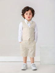 Baby Toddler Gentleman Suits Dress Shirt with Bow and Vest and Shorts