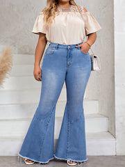 Washed Button Fly Flare Leg Jeans