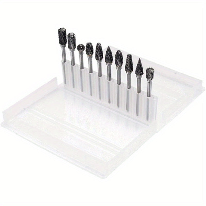 10pcs Carbide Burr Set for Rotary Tool 1/8 Shank 1/4 Grinding Head