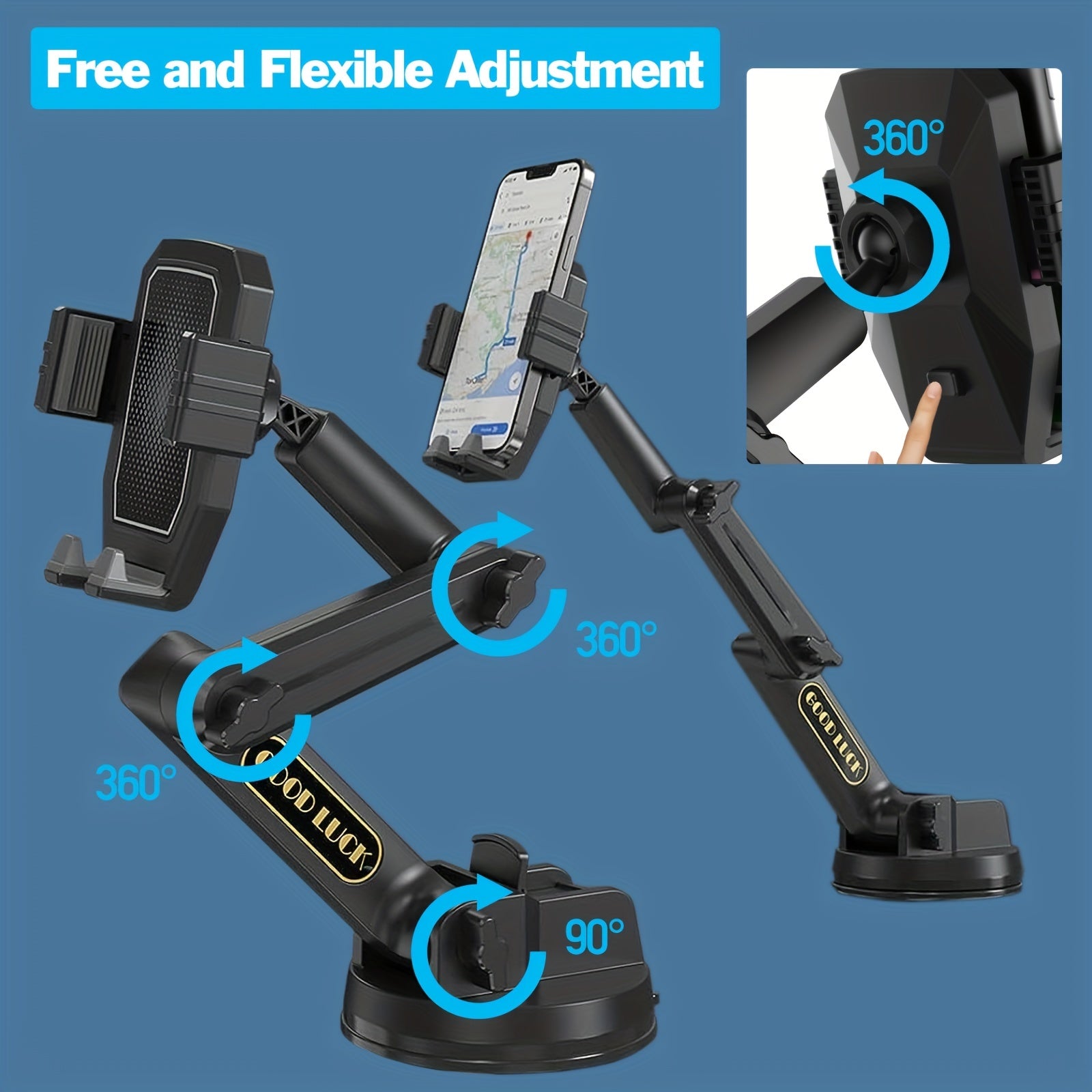 Truck Phone Holder Heavy Duty Phone Mount Long Arm Suction Cup & Stable