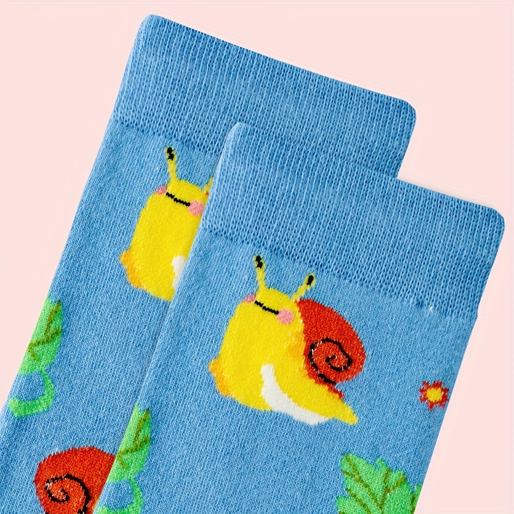 Cartoon Snail Print Socks & Funny Mid Tube Socks Women's Stockings