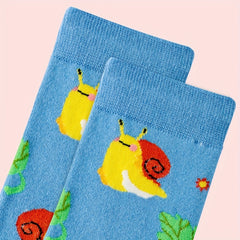 Cartoon Snail Print Socks & Funny Mid Tube Socks Women's Stockings