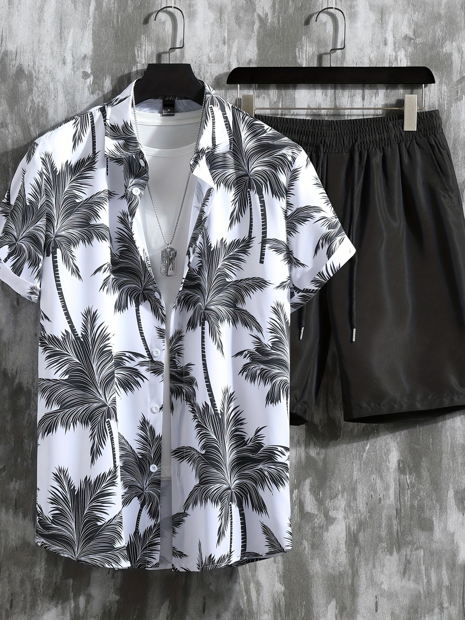 Coconut Palm Print Men's 2Pcs Casual Summer Outfit