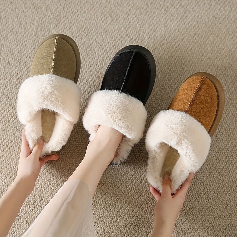 Women's Fleece Platform Slippers Plush Lined Thermal Indoor Warm Shoes