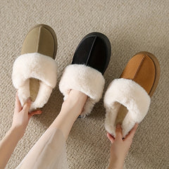 Women's Fleece Platform Slippers Plush Lined Thermal Indoor Warm Shoes