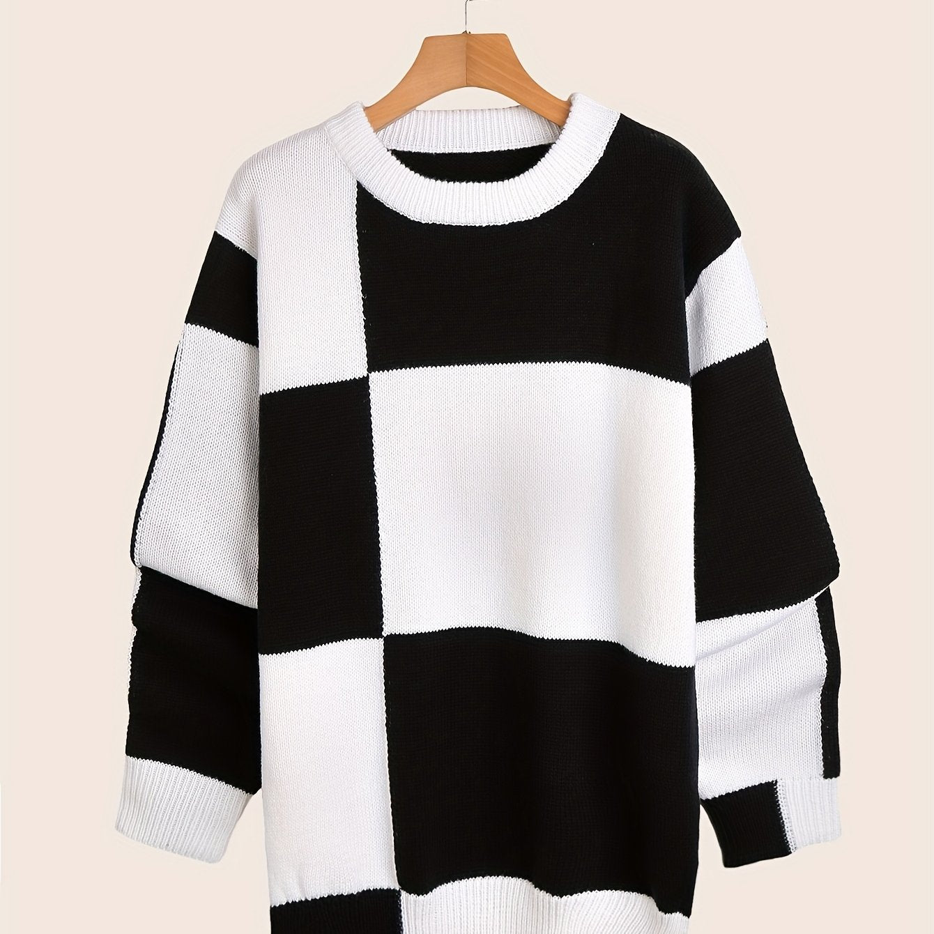 Men's Block Knit Sweater Warm Round Neck Pullover