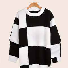 Men's Block Knit Sweater Warm Round Neck Pullover