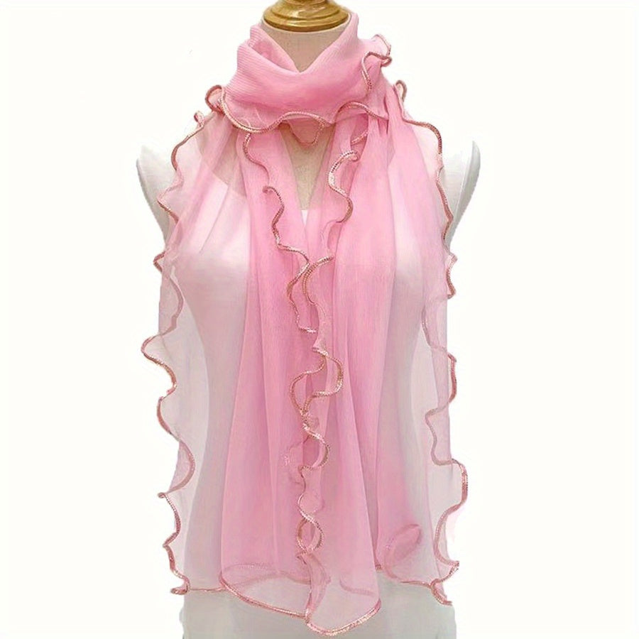 Boho Scarf Golden Striped Ruffle Shape Wrap Edge Elastic Scarf