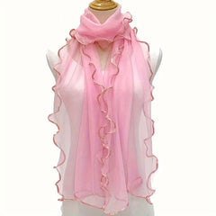 Boho Scarf Golden Striped Ruffle Shape Wrap Edge Elastic Scarf