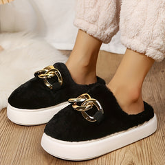Women's Chain Platform Slippers Plush Lined Shoes