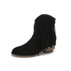 Women's Tassel Chunky Heel Ankle Boots Comfortable Outdoor Shoes