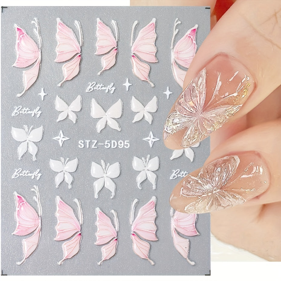 4pcs 5D Embossed Butterfly Nail Art Stickers Self Adhesive Nail Art Supplies